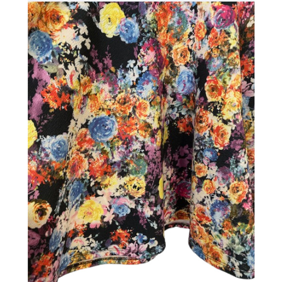FLORAL Multicolored Dress - Papaya - Colorful Flower Pattern Skater Dress - L - Picture 6 of 7